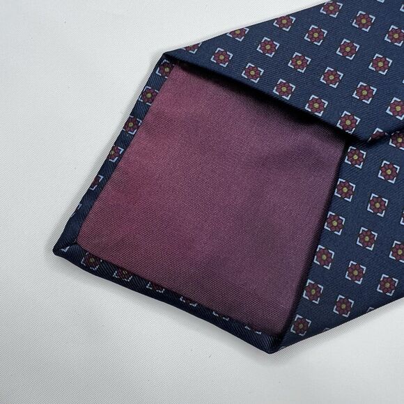 St Michael Vintage Silk Navy Maroon Geometric Floral Neck Tie - Picture 7 of 7